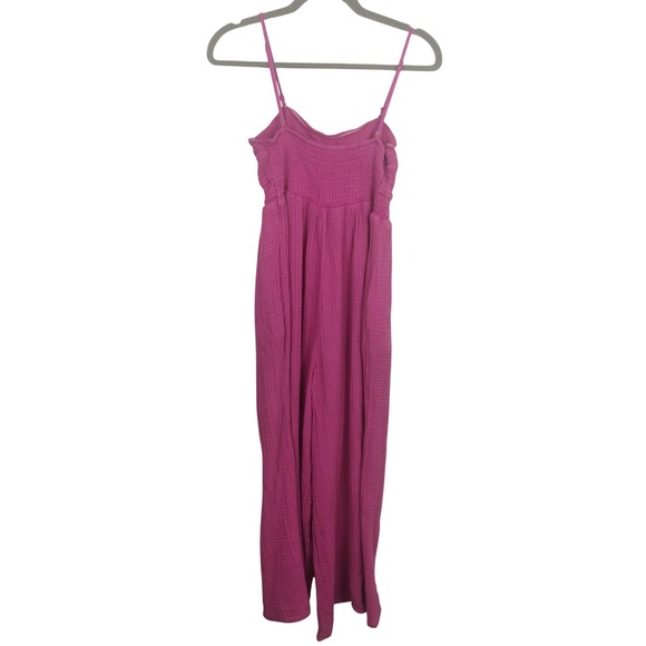 Anthropologie Jumpsuit Womens Small Magenta Pink Gauze Smocked Waist Wide Leg - Picture 4 of 8